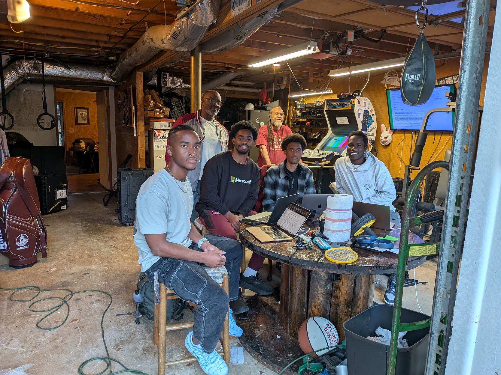 Group photo in garage lab