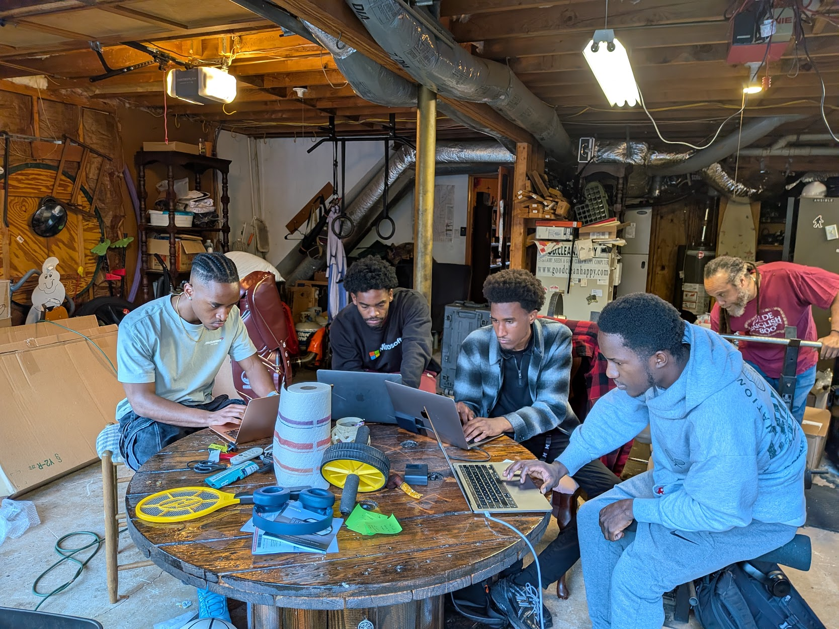 Students collaborating at table